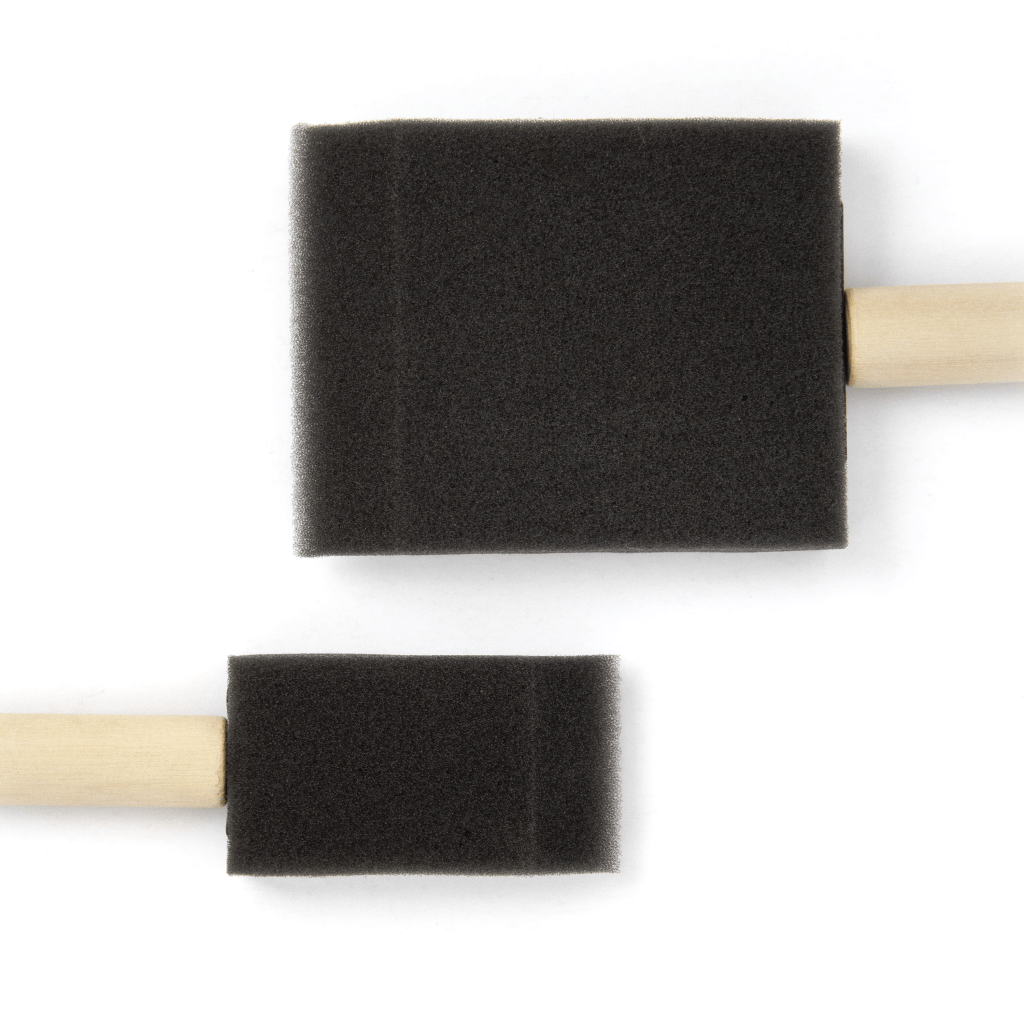Top close-up view of foam brushes side by side. Top: B-2-F. Bottom: B-1-F.