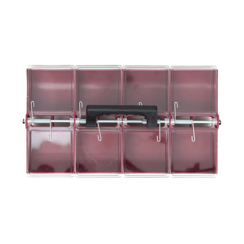 Front top view of rivet tray RT-8-Maroon and its 8 compartments.