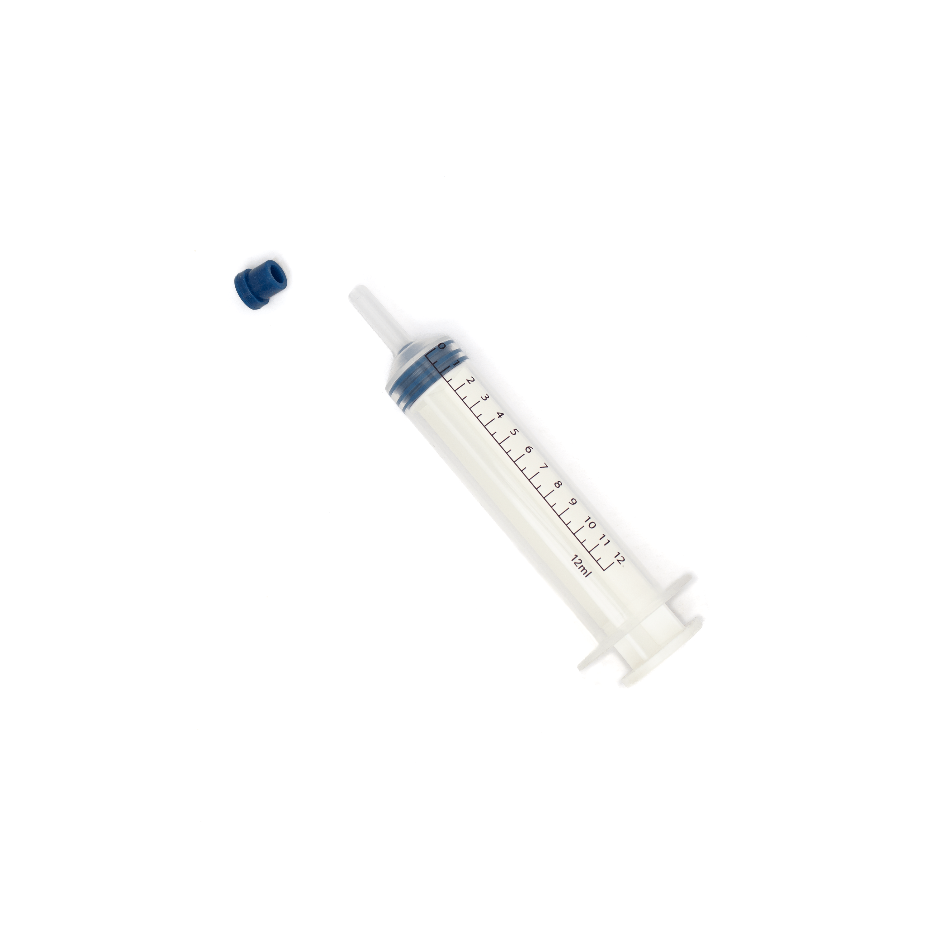 Top view of P-12ML-SYR-LL-C, a 12cc Luer Lock and Cap syringe with the cap off.
